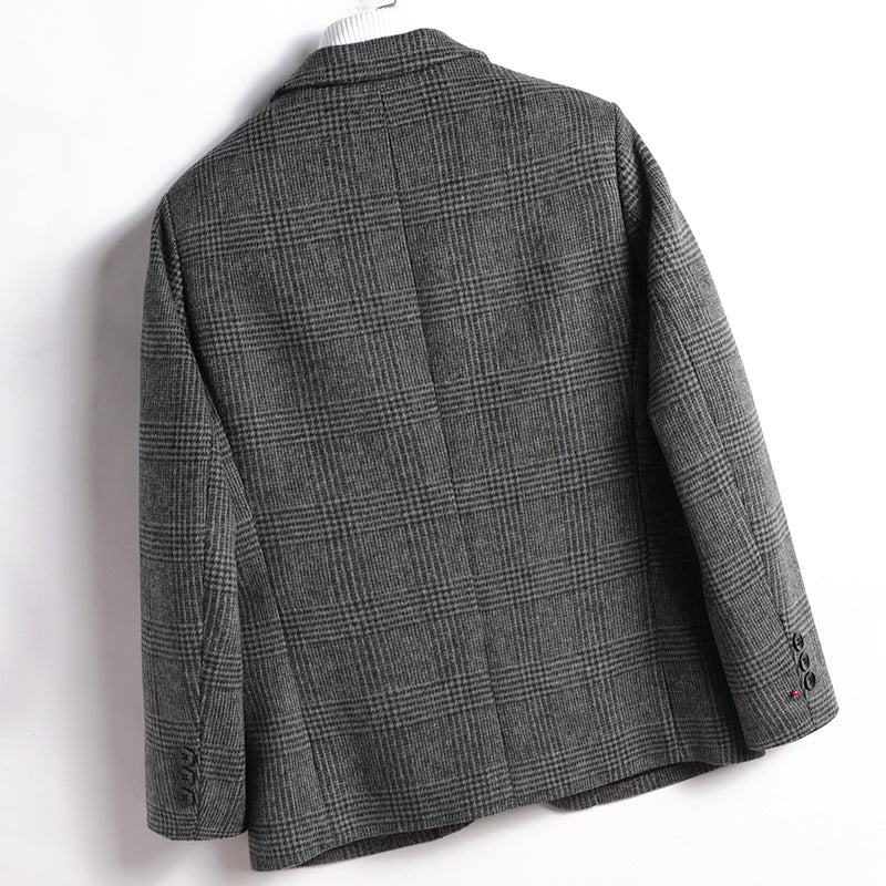 Men’s Plaid Wool Two-Button Casual Blazer