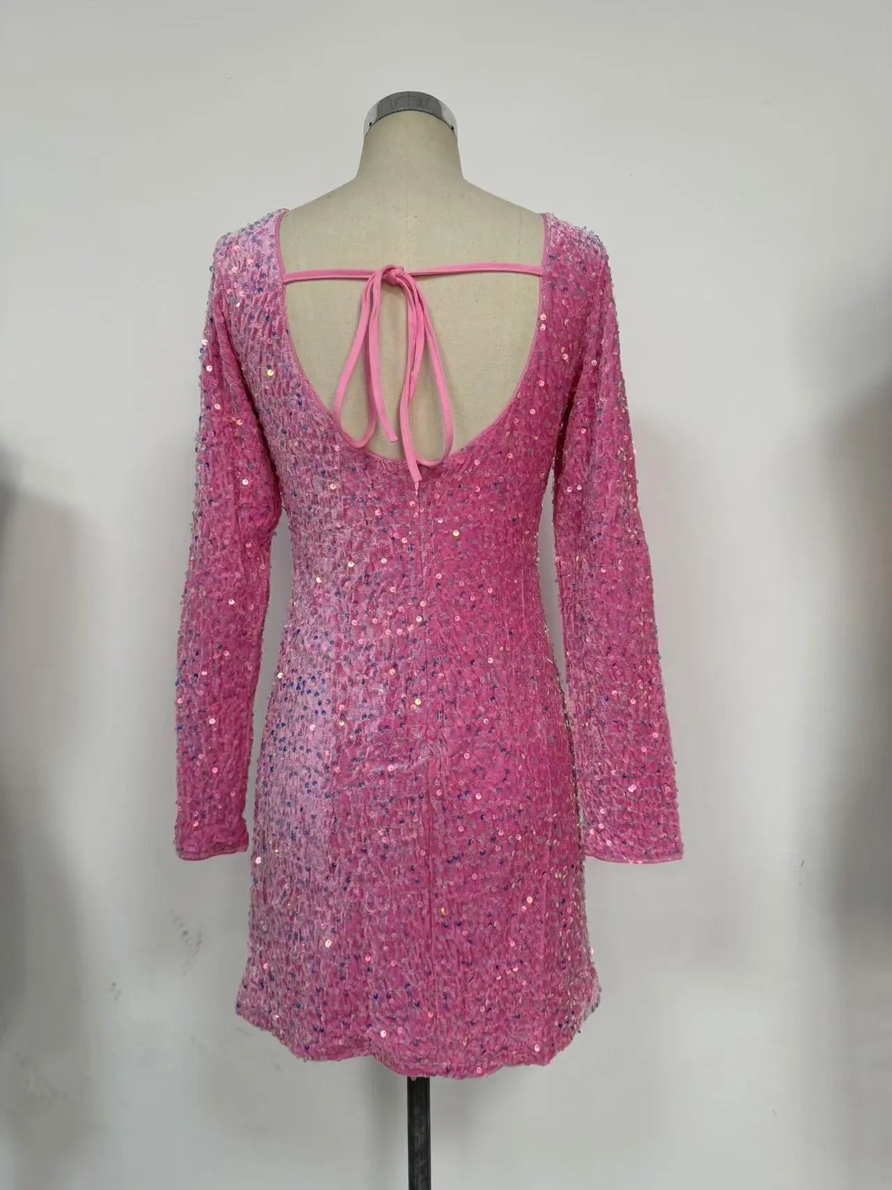 Womens Elegant Long-Sleeve Sequin Mini Dress