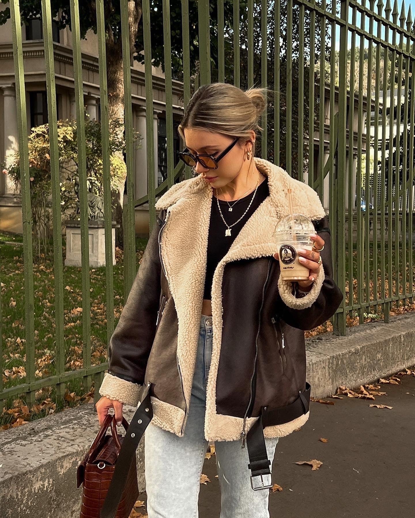 Women’s French Fur-Integrated Multi-Zipper Jacket – Thick Long Sleeve Street Style Outerwear | Dark Brown Polyester Coat