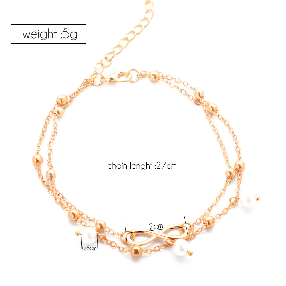 Double-Layered Infinity Anklet with Pearl Charms