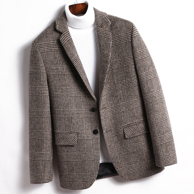 Men’s Plaid Wool Two-Button Casual Blazer