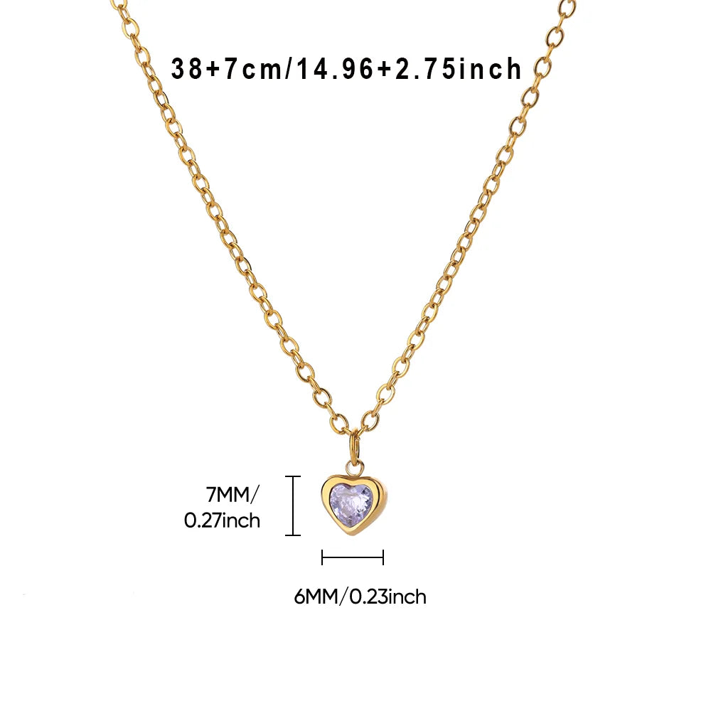 Tiny Heart Birthstone Necklace – Gold Stainless Steel Choker for Women | Minimalist Red Love Pendant, Birthday & Mama Gift