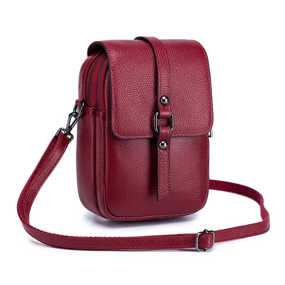 Leather Mini Crossbody Bag for Women – Double Zipper Casual Shoulder Bag