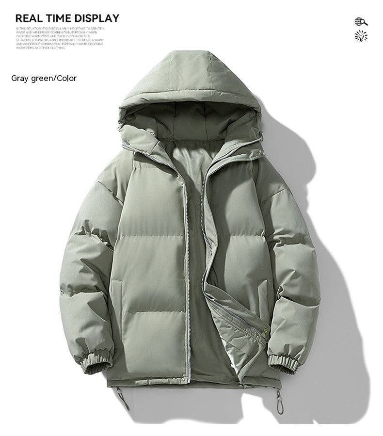 Men’s Hooded Puffer Jacket - Solid Colour Winter Coat