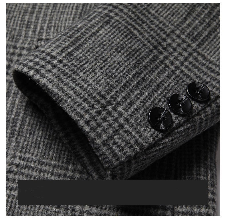 Men’s Plaid Wool Two-Button Casual Blazer