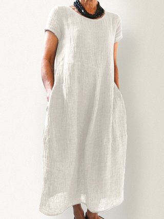Loose Cotton Linen Maxi Dress – Minimalist Solid Color Casual Dress