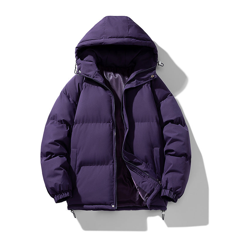 Men’s Hooded Puffer Jacket - Solid Colour Winter Coat