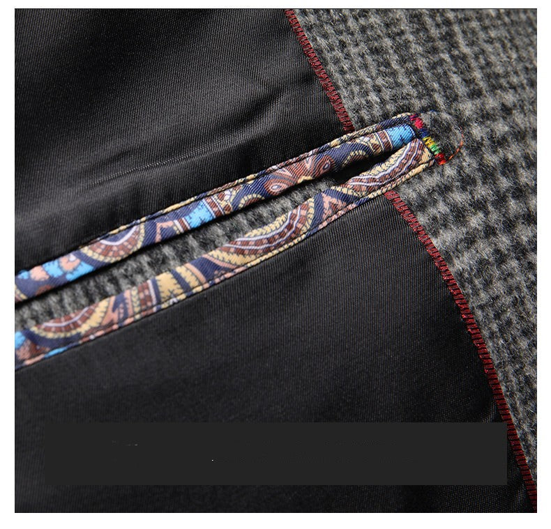 Men’s Plaid Wool Two-Button Casual Blazer