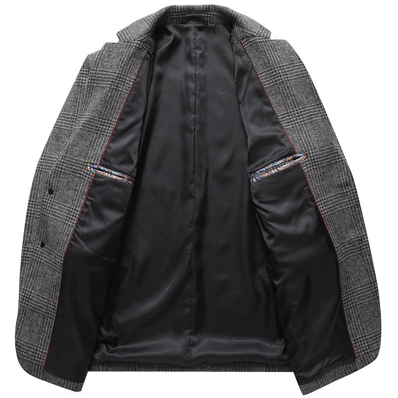 Men’s Plaid Wool Two-Button Casual Blazer