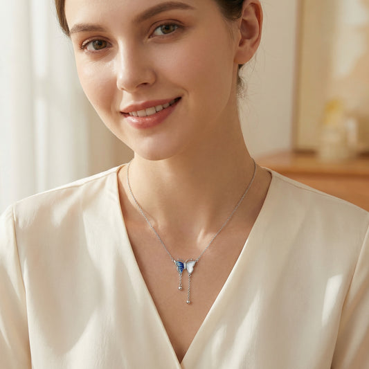 925 Sterling Silver Blue Butterfly Tassel Necklace