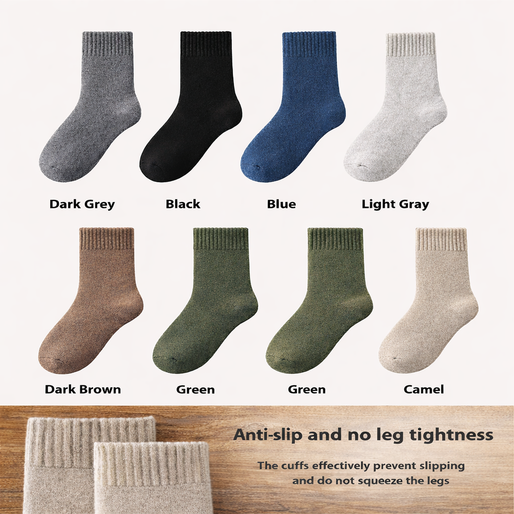 Thick Wool Winter Socks – Anti-Slip, Warm & Breathable Mid-Calf Socks