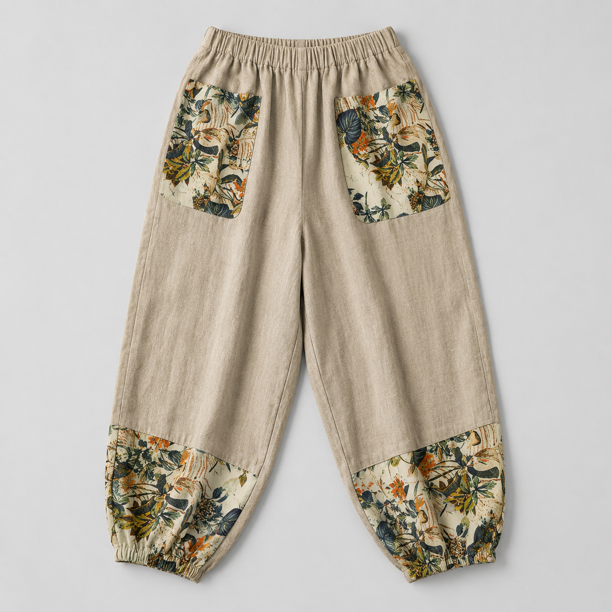 Women's Loose Casual Cotton-Linen Elastic-waist Cropped Pants