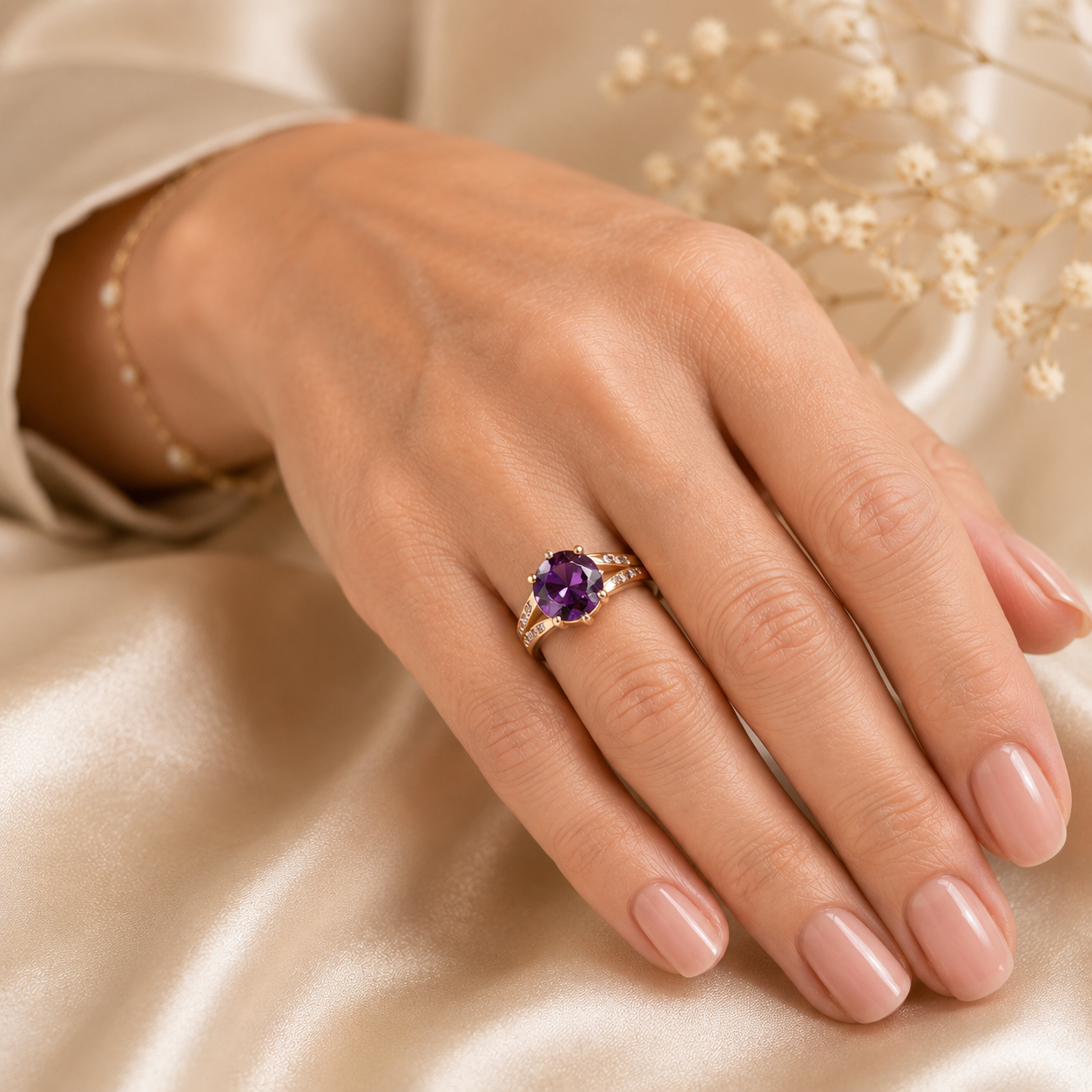 18K Gold-Plated Purple Crystal Ring