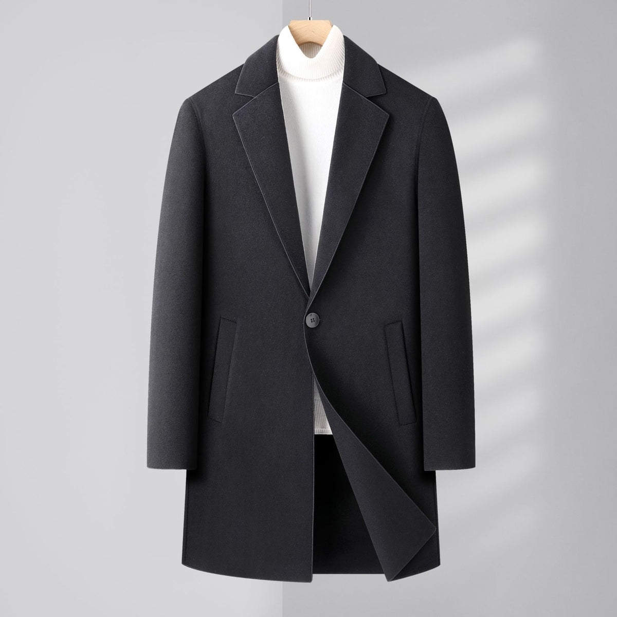 Men’s Wool Double-Faced Overcoat – Loose Fit Classic Long Coat