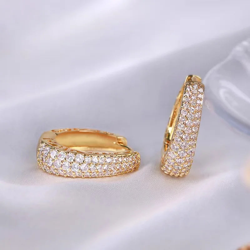 Gold Hoop Earrings by Huitan Hollow– Dazzling CZ Stone Statement Jewelry for Women | Luxury Circle Earrings