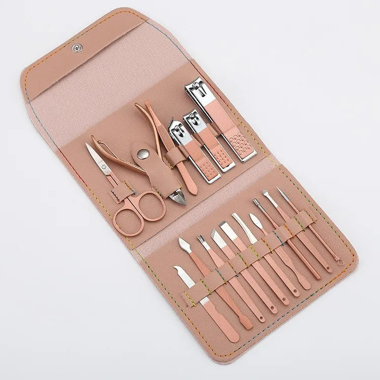 16pcs Professional Nail Clippers and Cuticle Nippers Set With Leather Portable Case Idea Gift,Manicure Set Full Function