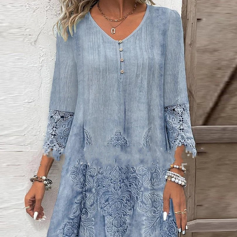 Floral Lace A-Line Midi Dress – Casual Summer Dress