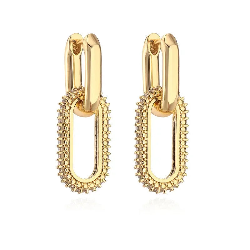 Shiny Rhinestone Geometric Earrings – Light Luxury Double Elliptical Rings for Women | Party Accessories