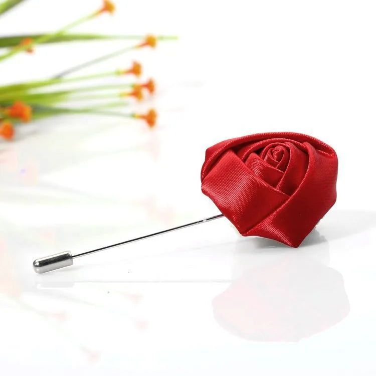 Men Boutonnieres for Wedding Groom Corsage Lapel Pins Ribbon Roses Flower Mensuit Buttonhole Brooch Marriage Accessories