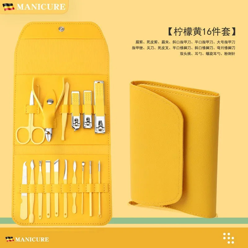 16pcs Professional Nail Clippers and Cuticle Nippers Set With Leather Portable Case Idea Gift,Manicure Set Full Function