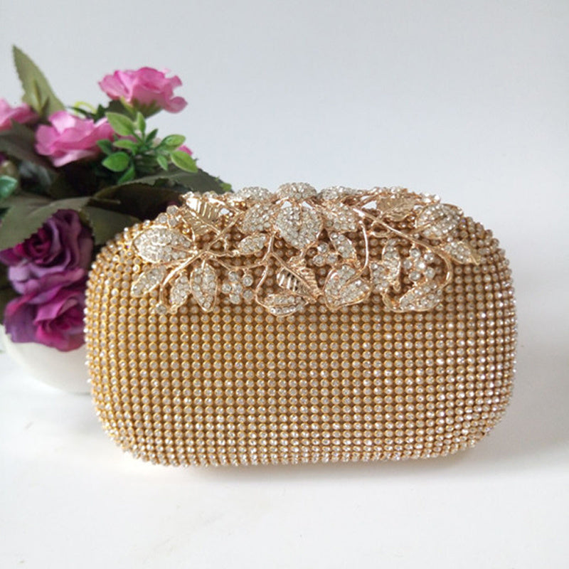 Women's Crystal Floral Rhinestone Evening Clutch Bag