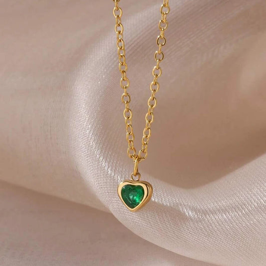 Tiny heart birthstone necklace for women in gold stainless steel