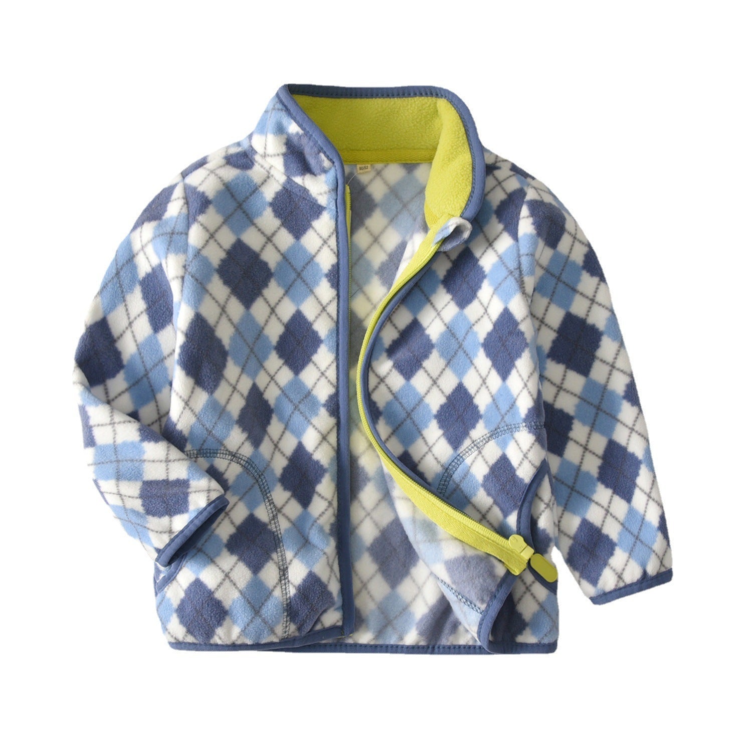 Boys’ blue diamond print polar fleece jacket with zip-up front