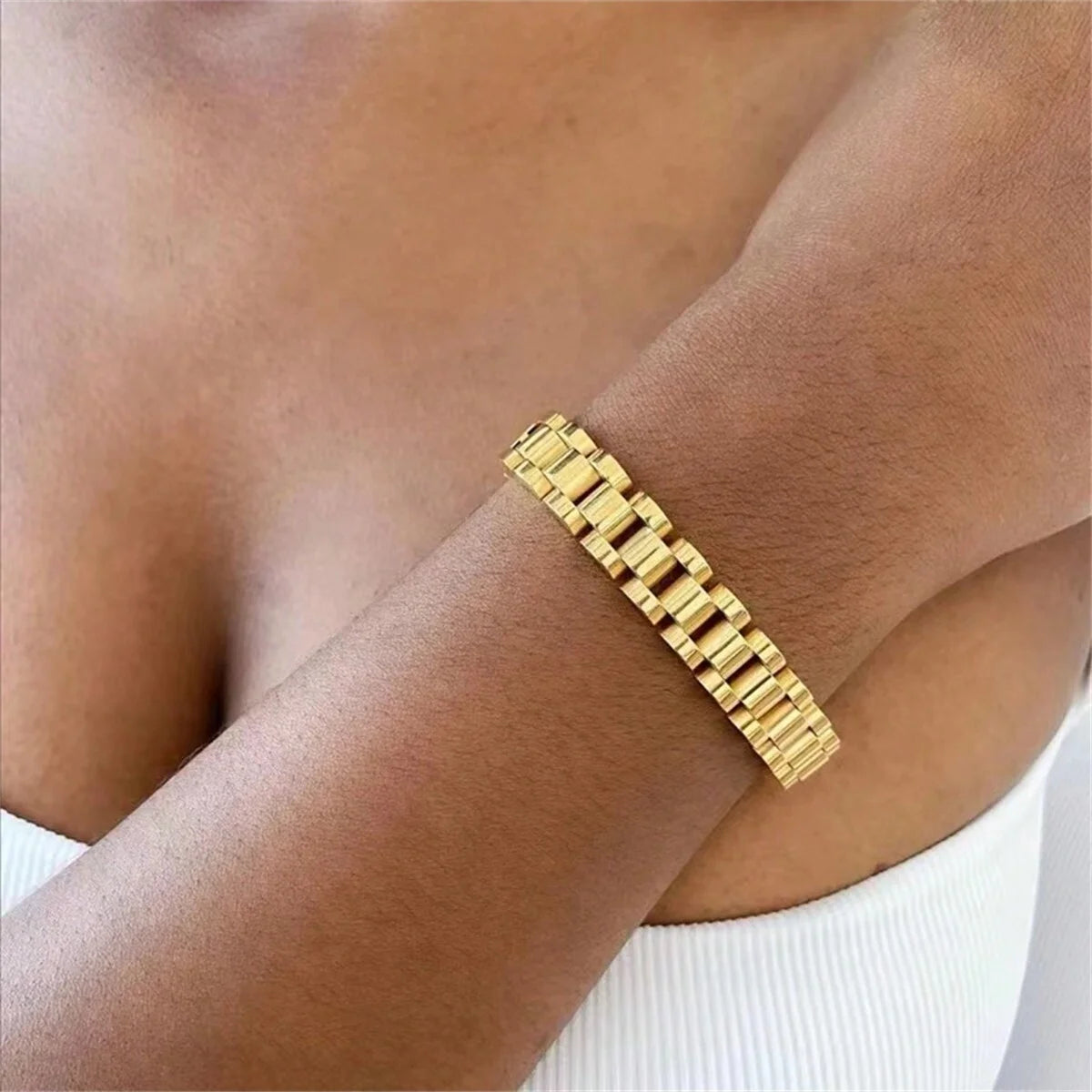 Vintage 18K Gold Plated Chain Bracelet – Unisex Fashion Jewelry for Women & Men | Couple Gift