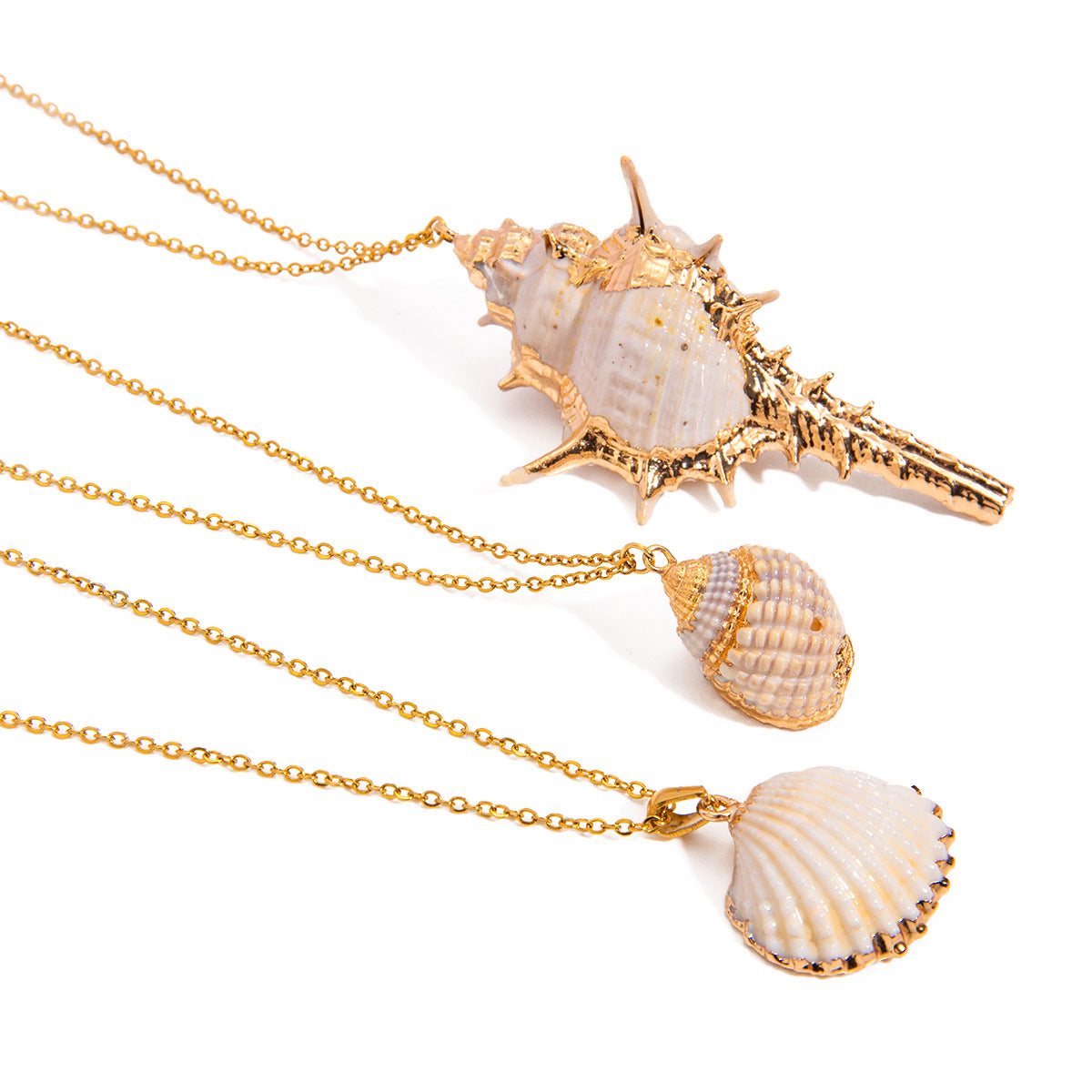 Gold Plated Shell Pendant Necklace – 18K Stainless Steel Beach Style Chain Necklace