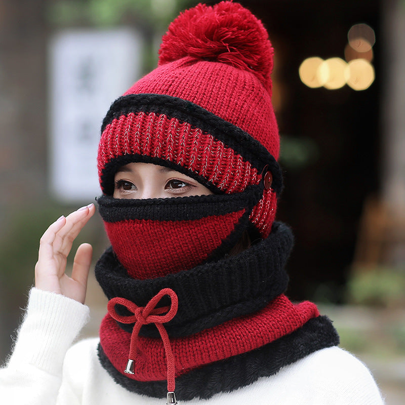 Women’s Winter Knit Hat with Neck Warmer & Face Mask – Thick Warm Windproof Beanie Set