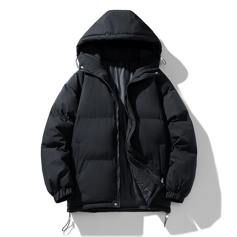 Men’s Hooded Puffer Jacket - Solid Colour Winter Coat