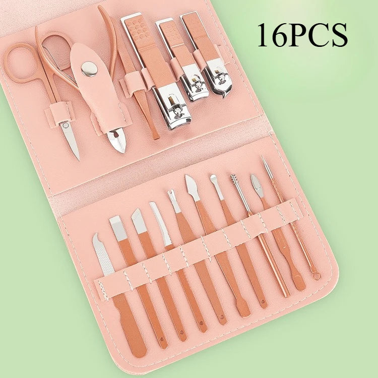 16pcs Professional Nail Clippers and Cuticle Nippers Set With Leather Portable Case Idea Gift,Manicure Set Full Function