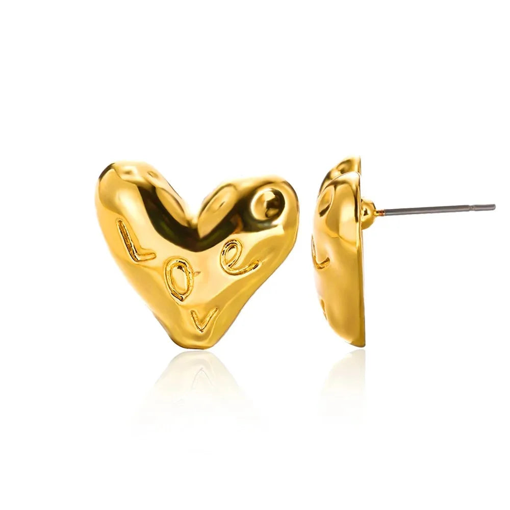 Hollow Zircon Heart Earrings – Gold Stainless Steel Luxury Jewelry for Women