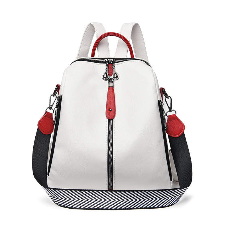 Women’s soft leather fashion backpack – plain design with adjustable straps in white