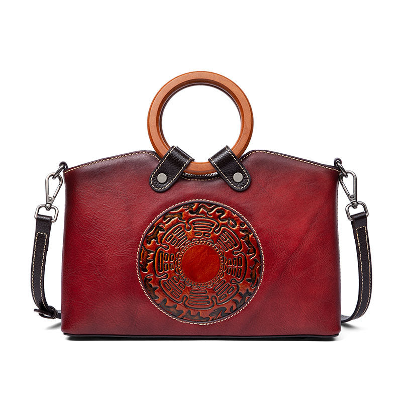 Vintage Embossed Genuine Leather Crossbody Handbag