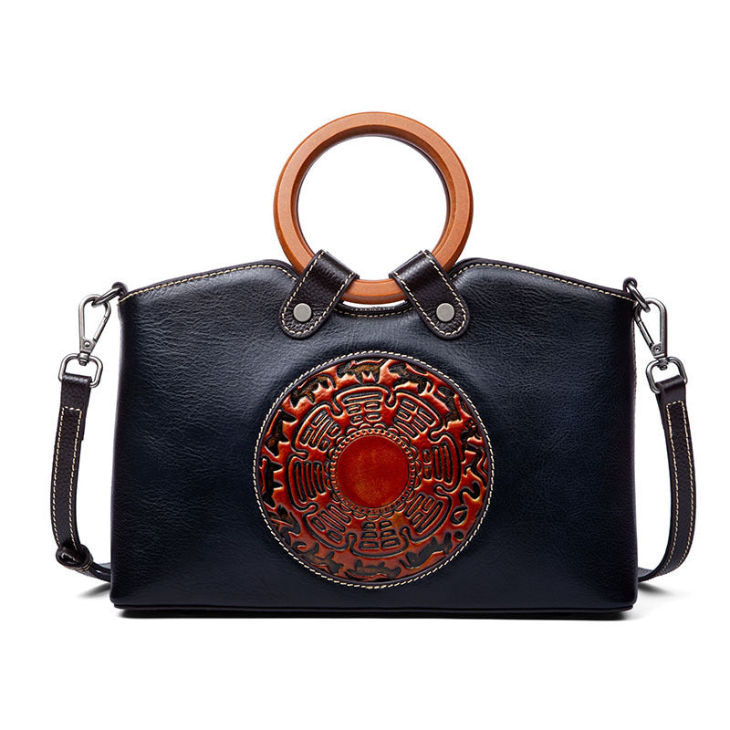 Vintage Embossed Genuine Leather Crossbody Handbag
