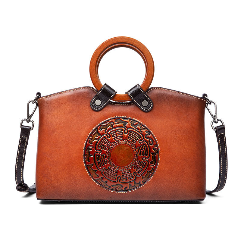 Vintage Embossed Genuine Leather Crossbody Handbag