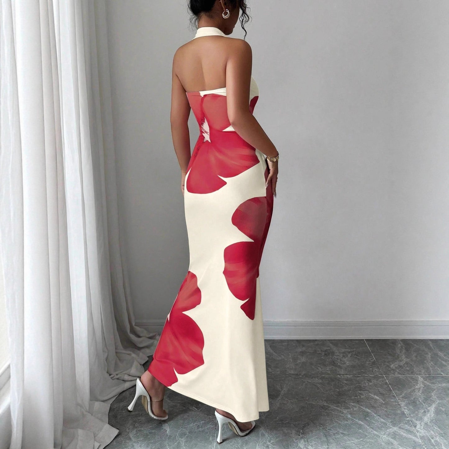 Floral Halterneck Maxi Dress – Slim Fit High Waist Evening Gown