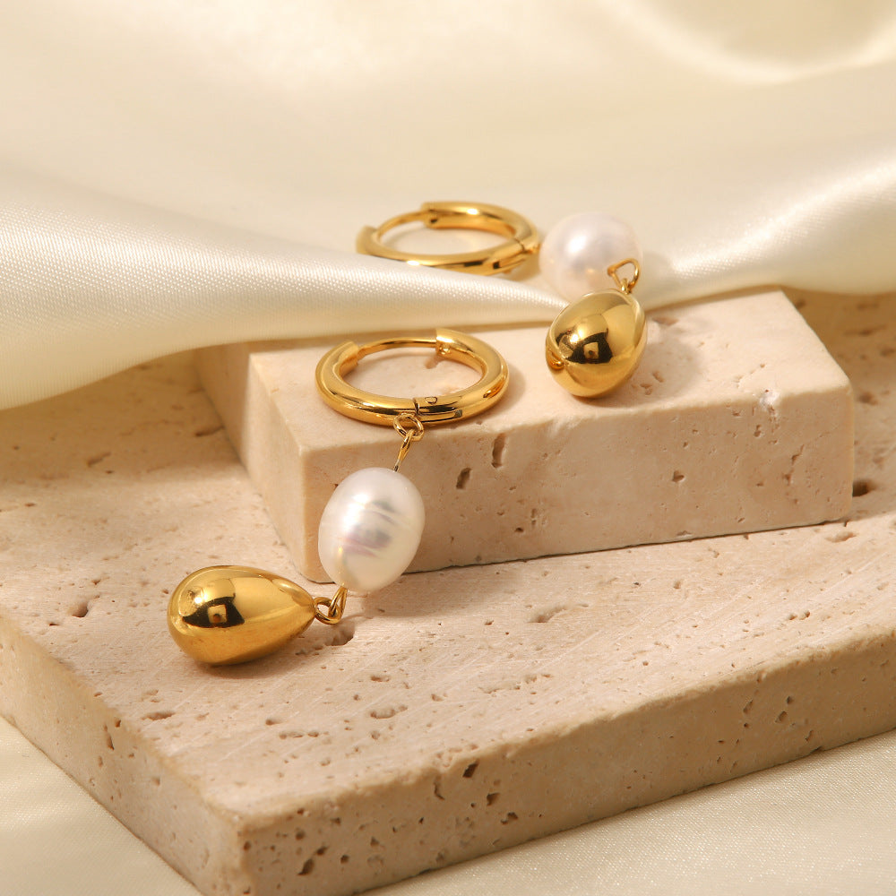 Pearl Drop Hoop Earrings – Elegant Minimalist Jewelry