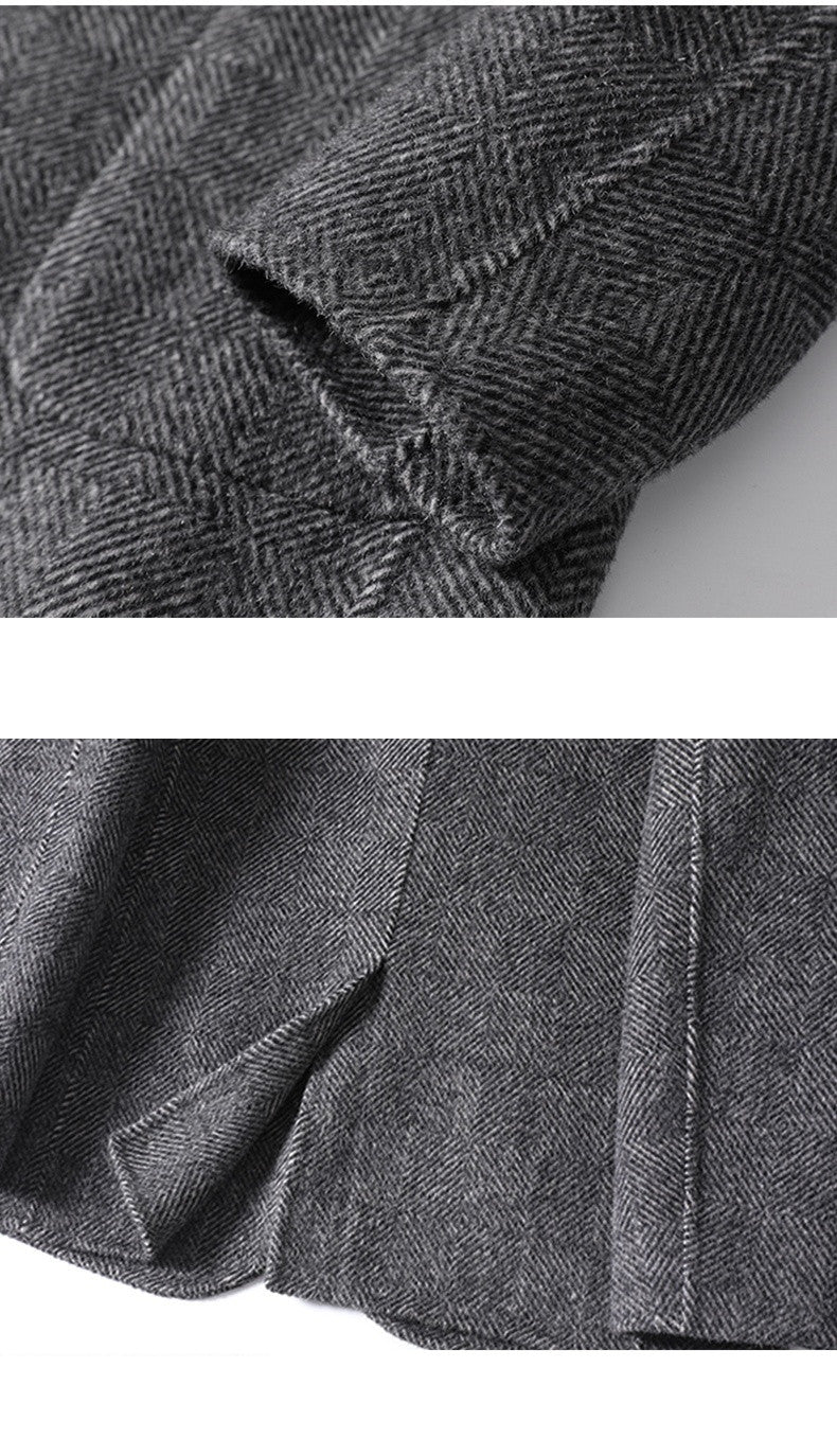 Men’s Long Wool Winter Coat – Slim Fit Casual