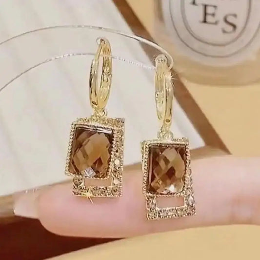 Korean-style 925 silver needle gold zircon drop earrings for women