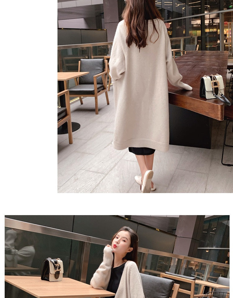 Women’s Mid-Length V-Neck Knit Cardigan – Loose Fit