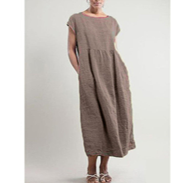 Loose Cotton Linen Maxi Dress – Minimalist Solid Color Casual Dress
