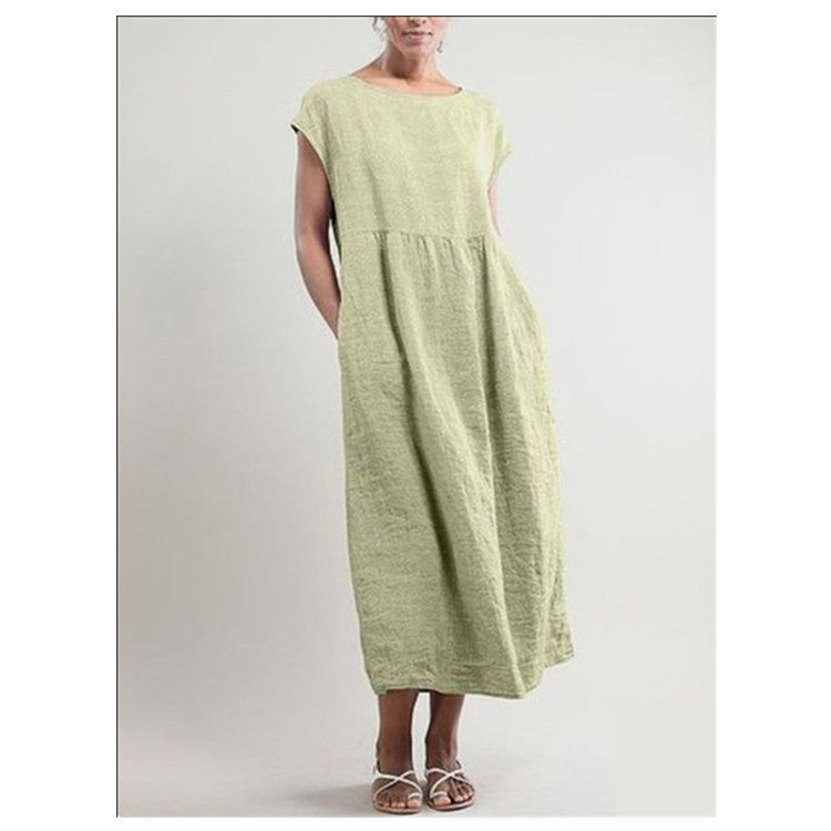 Loose Cotton Linen Maxi Dress – Minimalist Solid Color Casual Dress