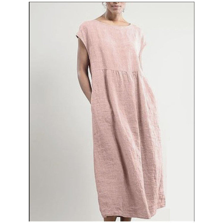 Loose Cotton Linen Maxi Dress – Minimalist Solid Color Casual Dress
