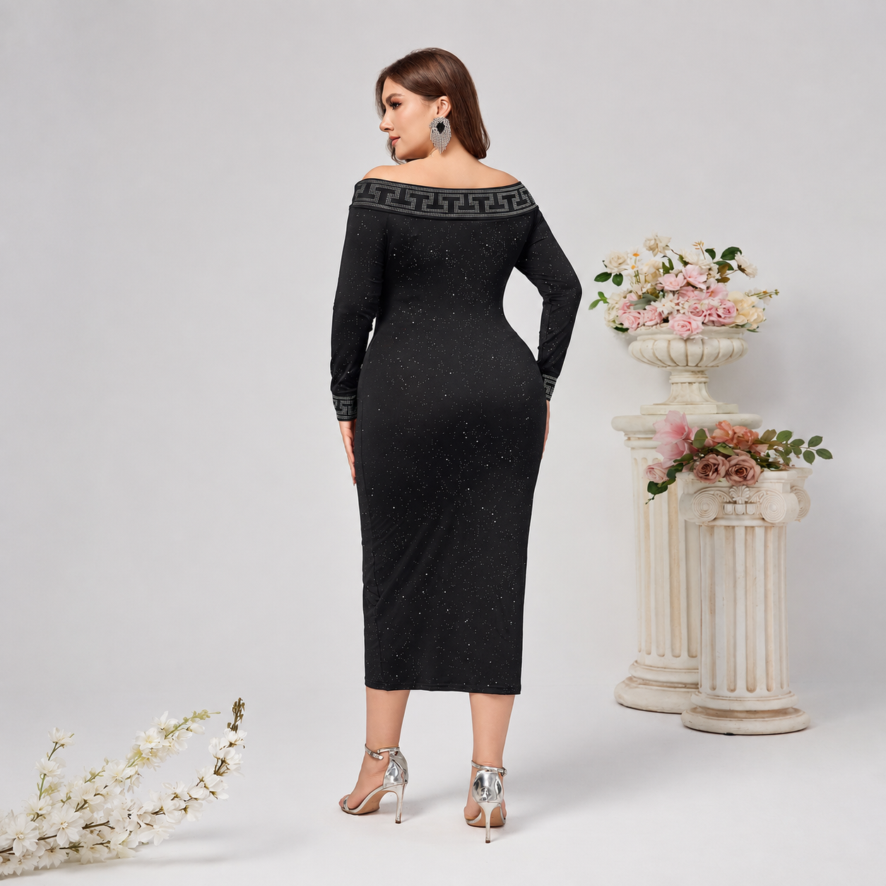 Women’s Plus-Size Sparkle Off-Shoulder Evening Dress
