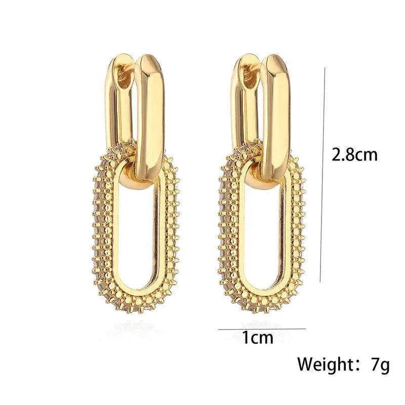 Shiny Rhinestone Geometric Earrings – Light Luxury Double Elliptical Rings for Women | Party Accessories
