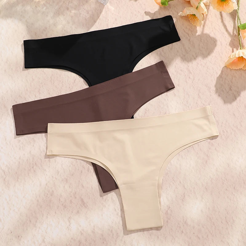 3PCS Women's Ultra-thin Seamless Panties Sexy Low Rise Brazilian Panties Ice Silk Underwear Sexy Panty Low Waist G-string Female