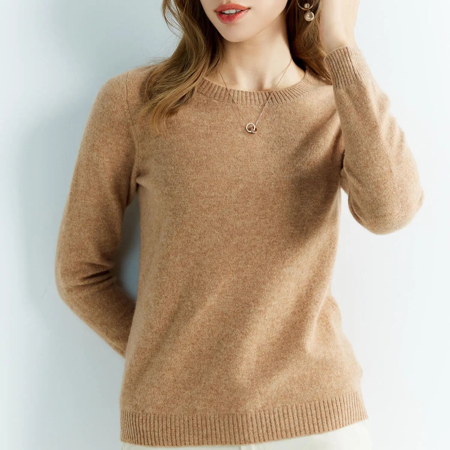 Women’s 100% merino wool cashmere O-neck sweater – soft and warm knit pullover