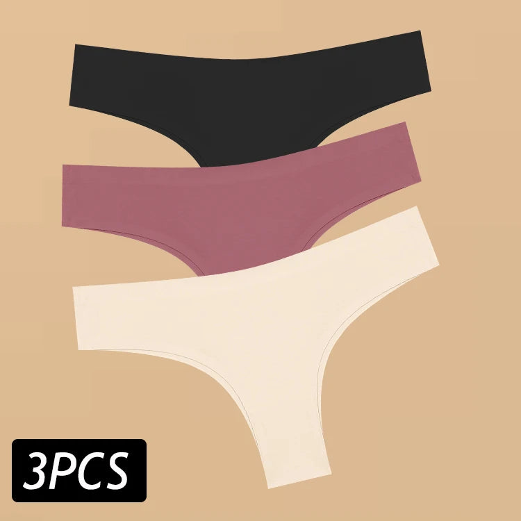 3PCS Women's Ultra-thin Seamless Panties Sexy Low Rise Brazilian Panties Ice Silk Underwear Sexy Panty Low Waist G-string Female